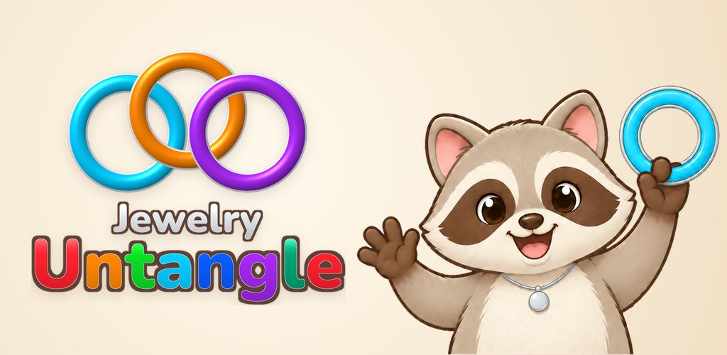 Jewelry Untangle: three interlocking rings and a raccoon holding a ring